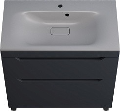 Style Line Тумба с кварцевой раковиной серый шелк Остин 80 графит матовый – фотография-1